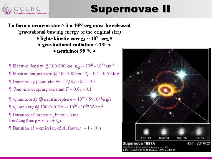 Supernovae II To form a neutron star > 3 1053 erg must be released