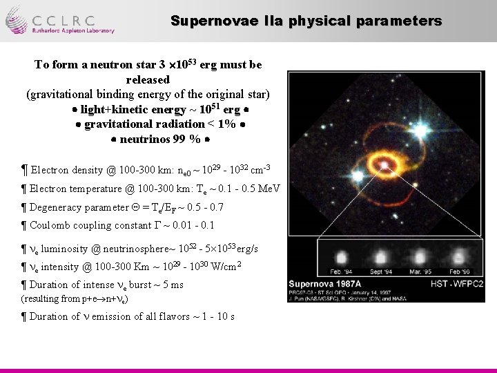 Supernovae IIa physical parameters To form a neutron star 3 1053 erg must be
