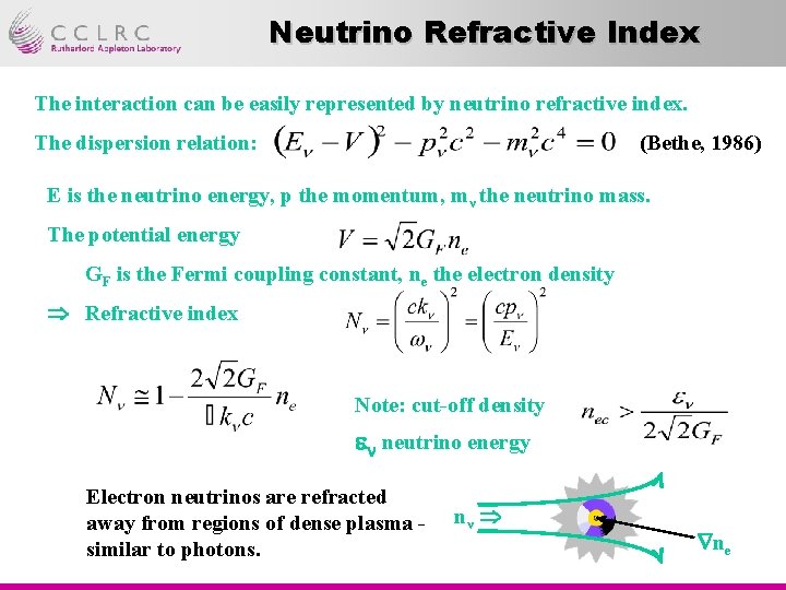 Neutrino Refractive Index The interaction can be easily represented by neutrino refractive index. The