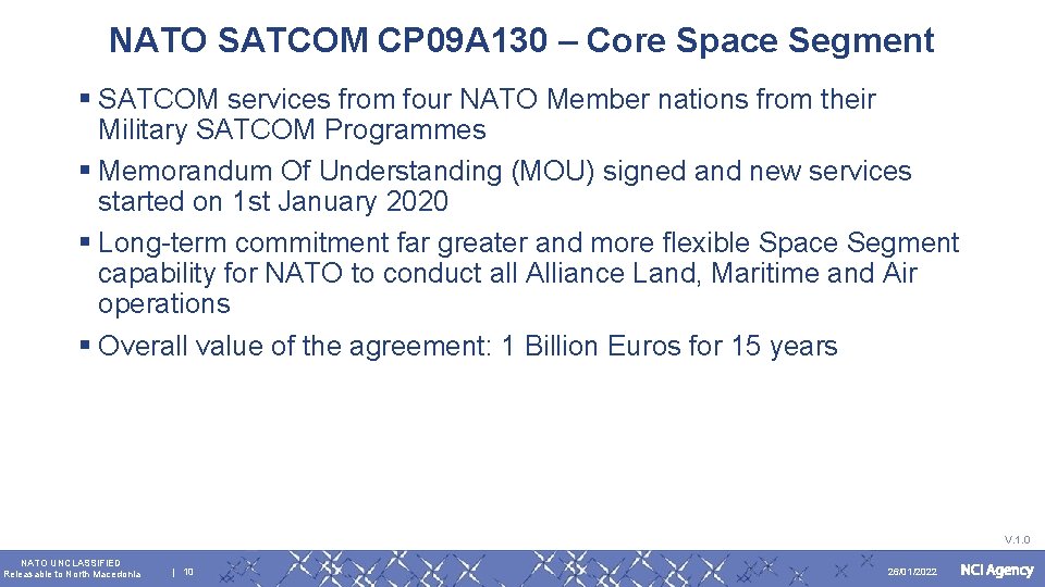 NATO SATCOM CP 09 A 130 – Core Space Segment § SATCOM services from
