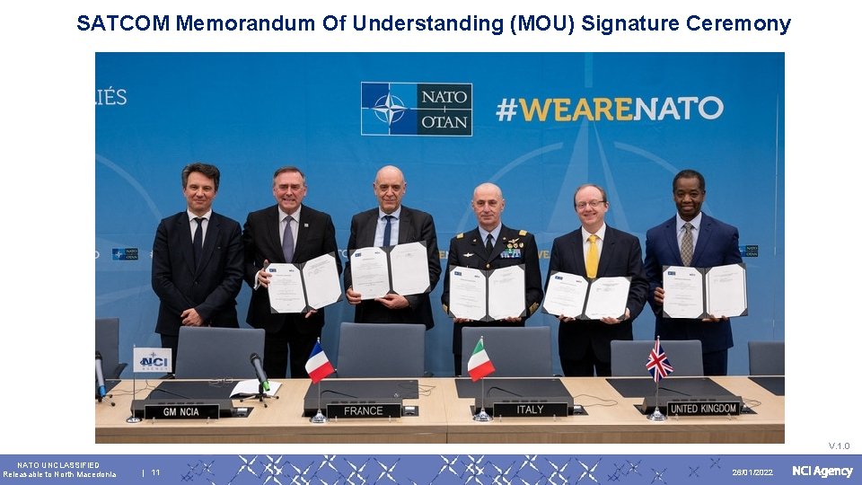 SATCOM Memorandum Of Understanding (MOU) Signature Ceremony NATO UNCLASSIFIED , Releasable to North Macedonia