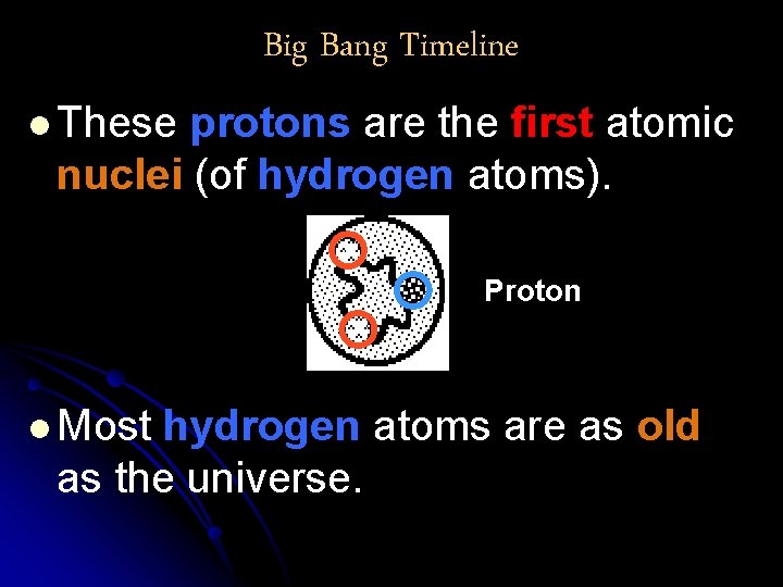 Big Bang Timeline l These protons are the first atomic nuclei (of hydrogen atoms).