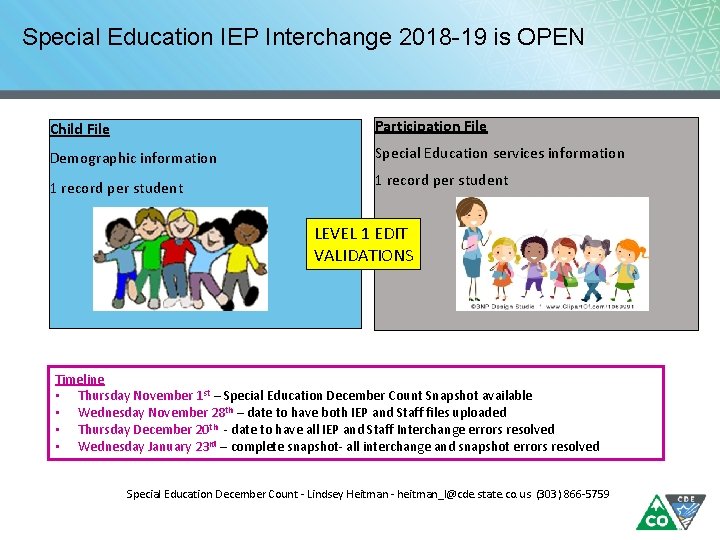 Special Education IEP Interchange 2018 -19 is OPEN Child File Participation File Demographic information