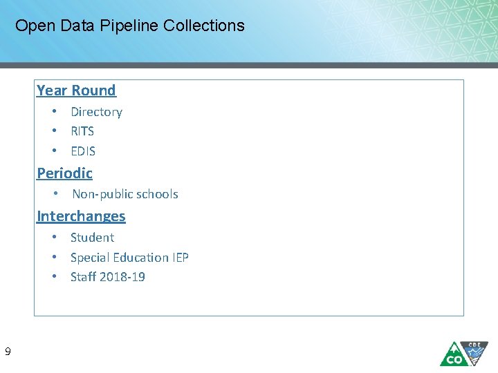 Open Data Pipeline Collections Year Round • Directory • RITS • EDIS Periodic •