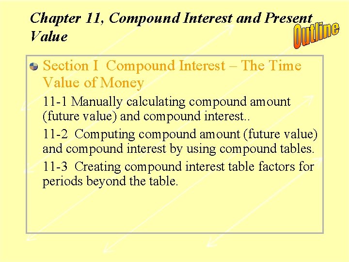 Chapter 11, Compound Interest and Present Value Section I Compound Interest – The Time