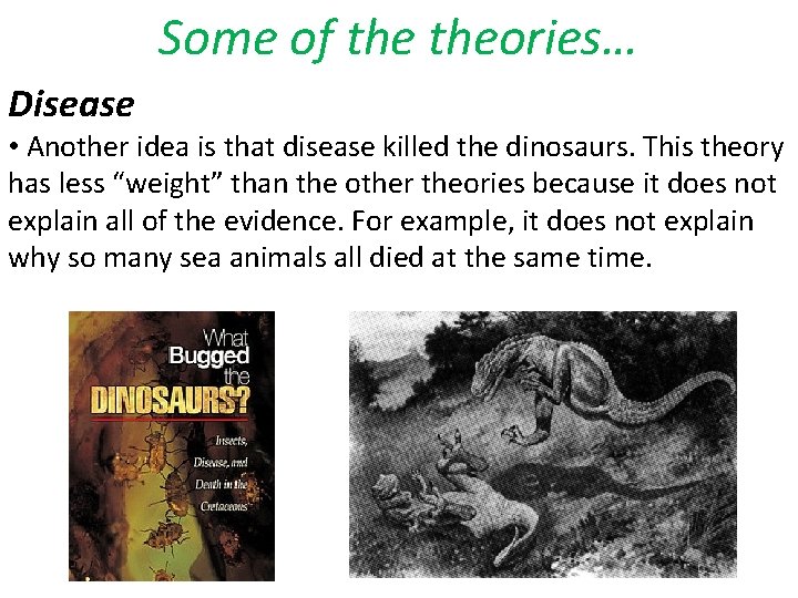 Some of theories… Disease • Another idea is that disease killed the dinosaurs. This