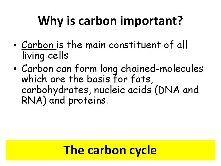 Why is carbon important? • Carbon is the main constituent of all living cells
