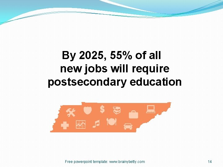 By 2025, 55% of all new jobs will require postsecondary education Free powerpoint template: