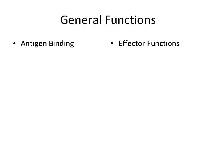 General Functions • Antigen Binding • Effector Functions 