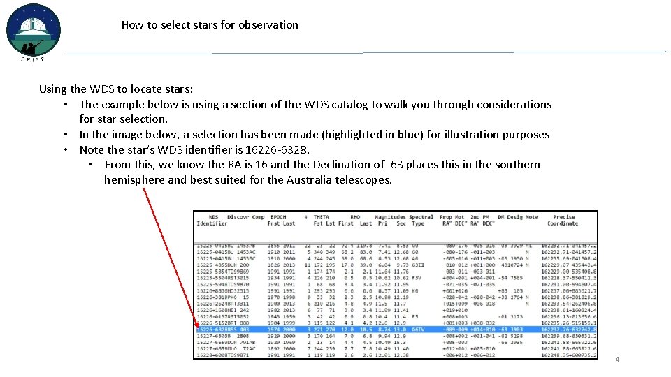 How to select stars for observation Using the WDS to locate stars: • The