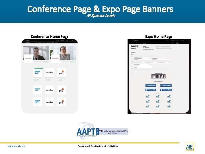 Conference Page & Expo Page Banners All Sponsor Levels Expo Home Page Conference Home