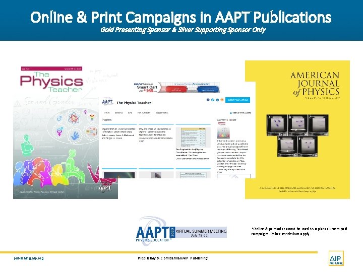 Online & Print Campaigns in AAPT Publications Gold Presenting Sponsor & Silver Supporting Sponsor