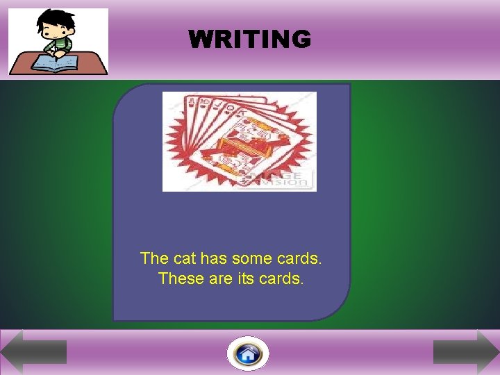 WRITING i The cat has some cards. These are its cards. 