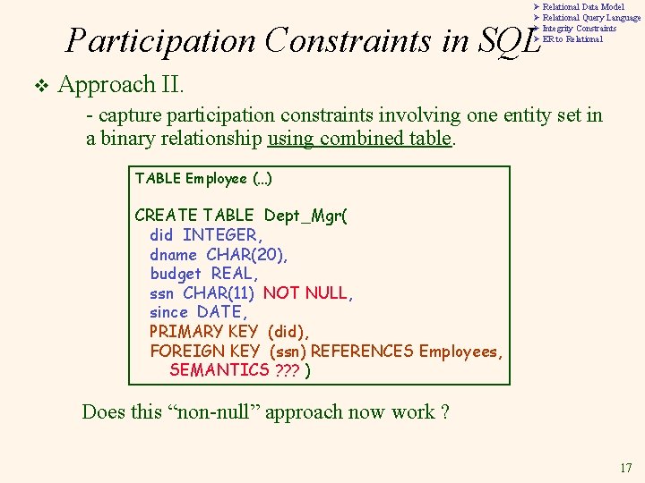 Ø Relational Data Model Ø Relational Query Language Ø Integrity Constraints Ø ER to