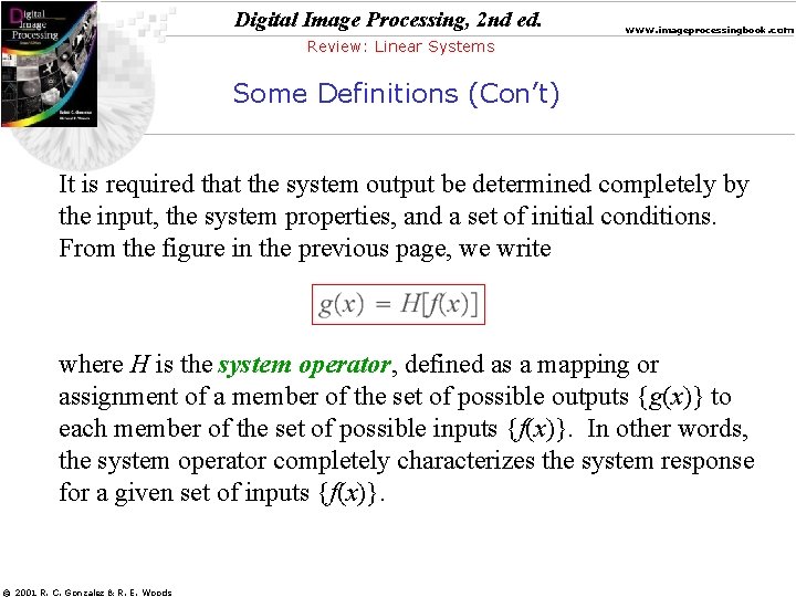 Digital Image Processing, 2 nd ed. www. imageprocessingbook. com Review: Linear Systems Some Definitions