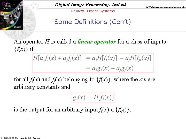 Digital Image Processing, 2 nd ed. www. imageprocessingbook. com Review: Linear Systems Some Definitions