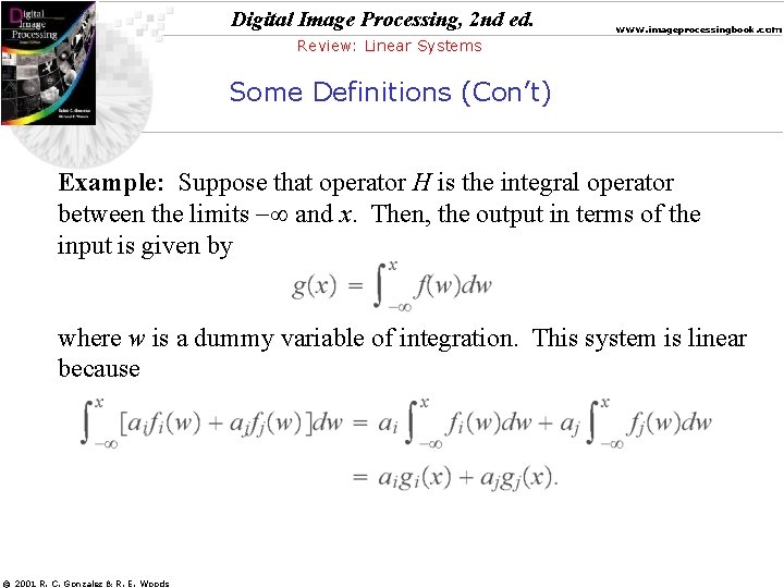 Digital Image Processing, 2 nd ed. www. imageprocessingbook. com Review: Linear Systems Some Definitions