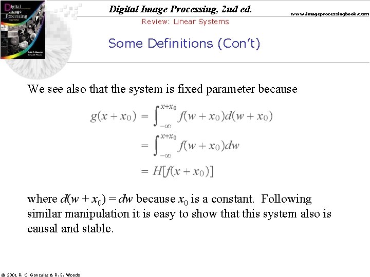 Digital Image Processing, 2 nd ed. www. imageprocessingbook. com Review: Linear Systems Some Definitions