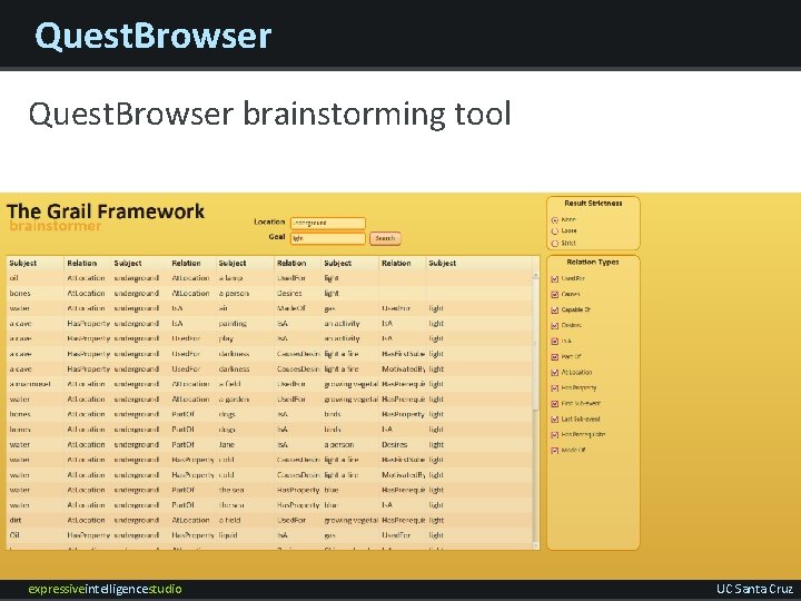 Quest. Browser brainstorming tool expressiveintelligencestudio UC Santa Cruz 