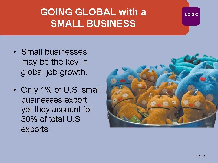 GOING GLOBAL with a SMALL BUSINESS LO 3 -2 • Small businesses may be