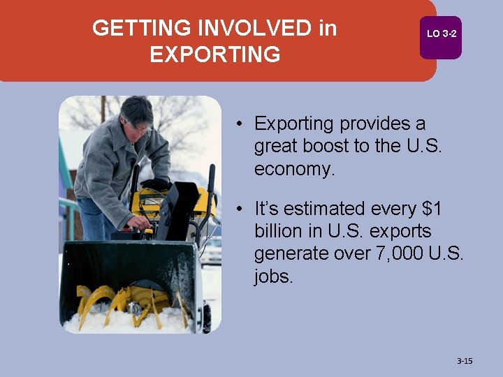 GETTING INVOLVED in EXPORTING LO 3 -2 • Exporting provides a great boost to