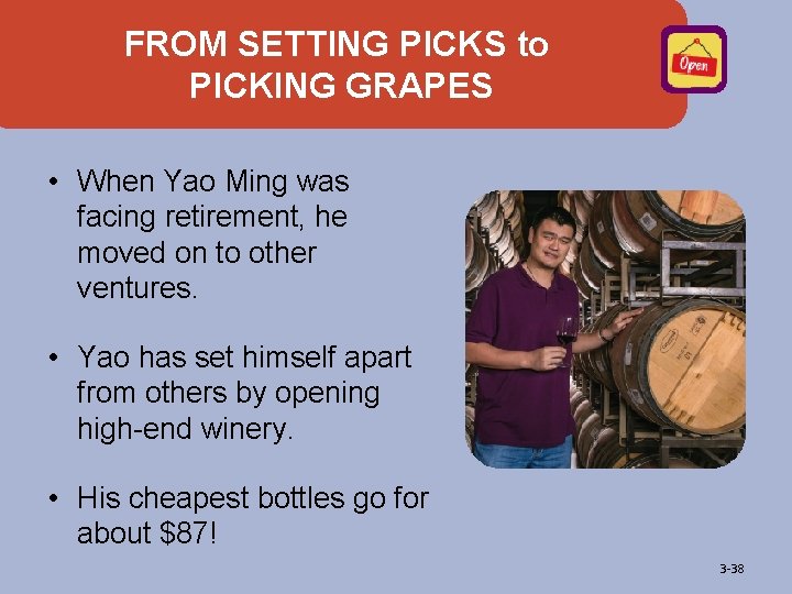 FROM SETTING PICKS to PICKING GRAPES • When Yao Ming was facing retirement, he