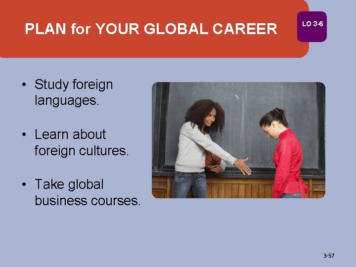 PLAN for YOUR GLOBAL CAREER LO 3 -6 • Study foreign languages. • Learn