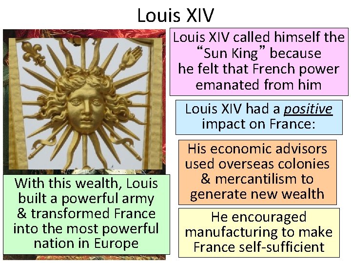Louis XIV called himself the “Sun King” because he felt that French power emanated