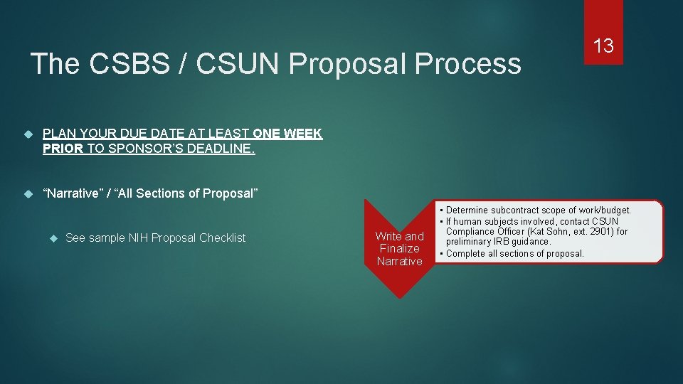 The CSBS / CSUN Proposal Process PLAN YOUR DUE DATE AT LEAST ONE WEEK