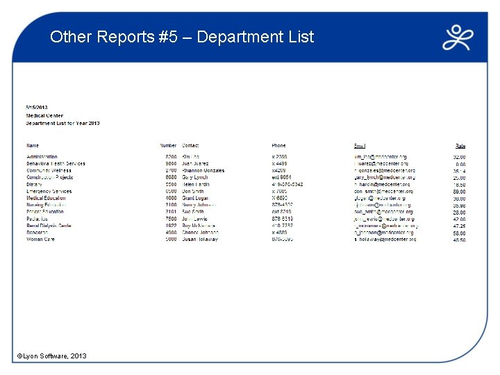 Other Reports #5 – Department List ©Lyon Software, 2013 