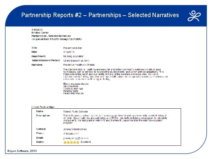 Partnership Reports #2 – Partnerships – Selected Narratives ©Lyon Software, 2013 