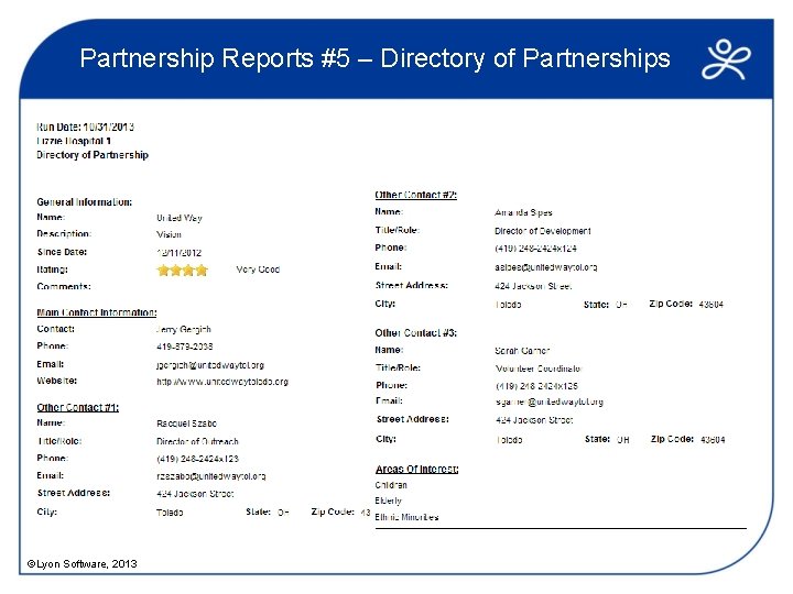 Partnership Reports #5 – Directory of Partnerships ©Lyon Software, 2013 