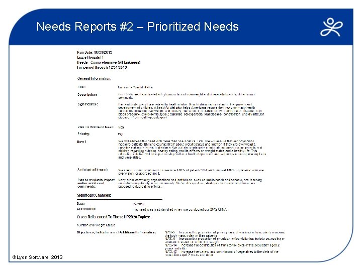 Needs Reports #2 – Prioritized Needs ©Lyon Software, 2013 