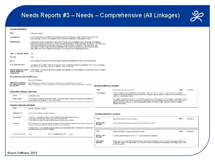 Needs Reports #3 – Needs – Comprehensive (All Linkages) ©Lyon Software, 2013 