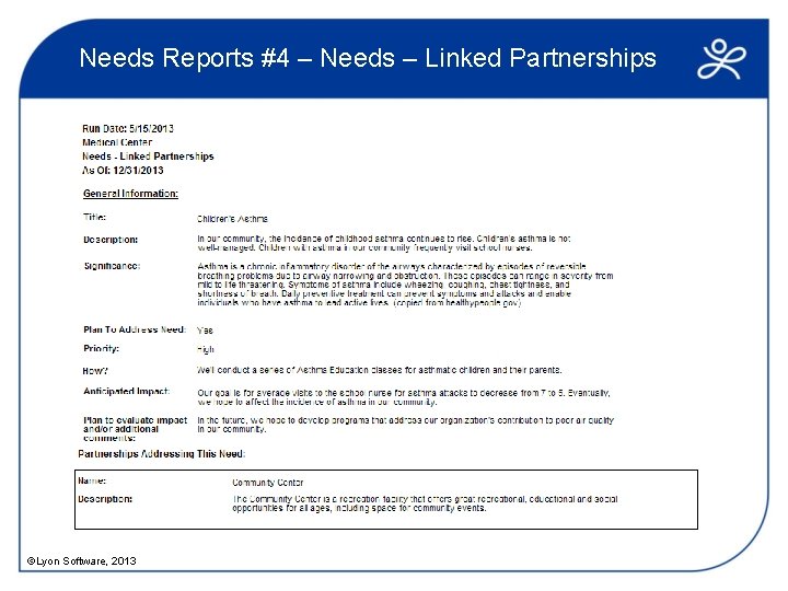 Needs Reports #4 – Needs – Linked Partnerships ©Lyon Software, 2013 