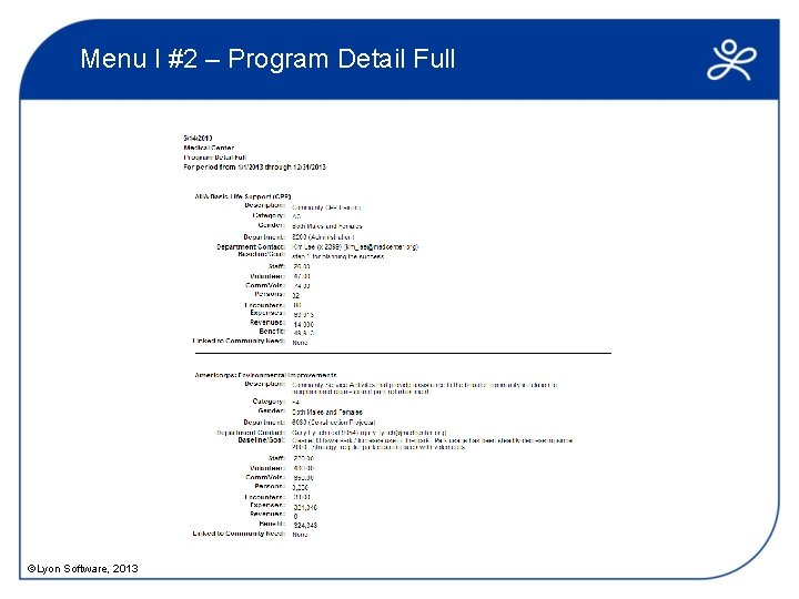 Menu I #2 – Program Detail Full ©Lyon Software, 2013 