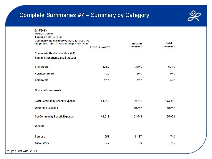 Complete Summaries #7 – Summary by Category ©Lyon Software, 2013 