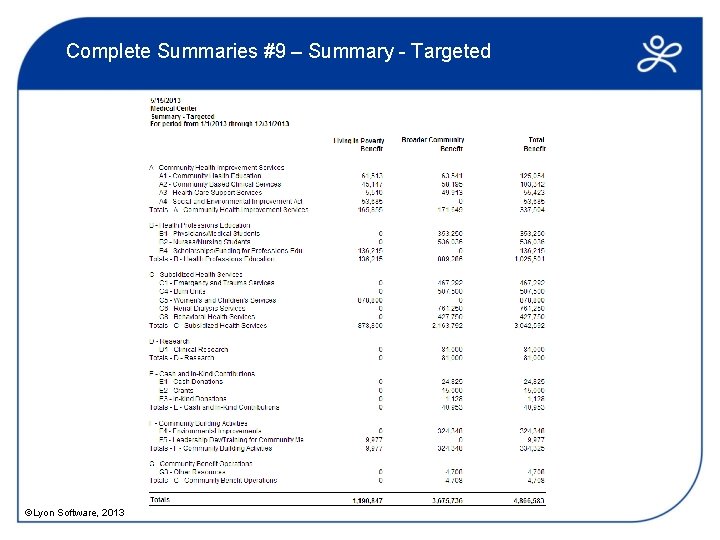 Complete Summaries #9 – Summary - Targeted ©Lyon Software, 2013 