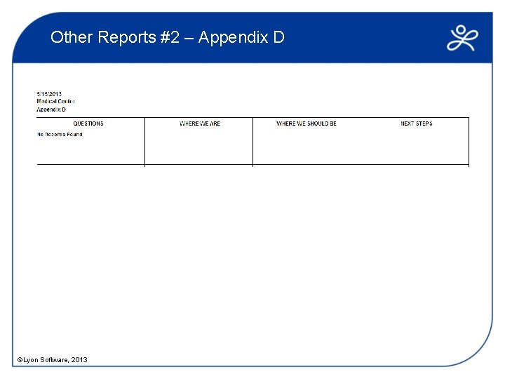Other Reports #2 – Appendix D ©Lyon Software, 2013 