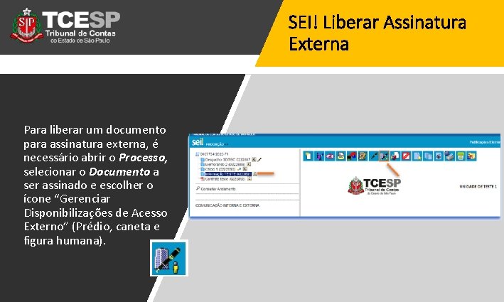 SEI! Liberar Assinatura Externa Para liberar um documento para assinatura externa, é necessário abrir