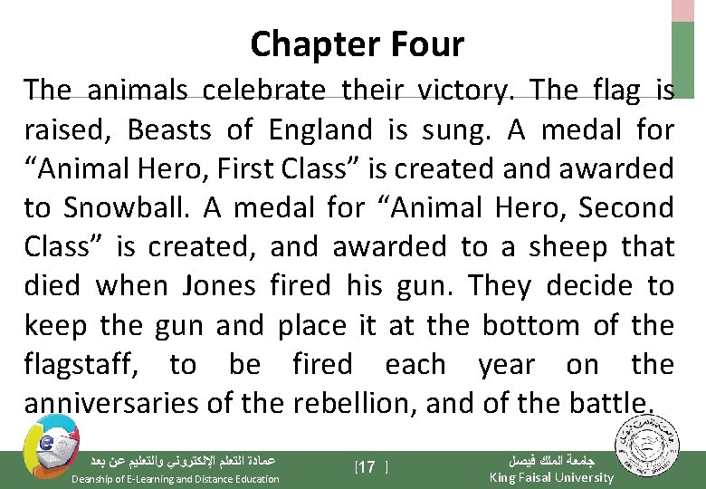 Chapter Four The animals celebrate their victory. The flag is raised, Beasts of England