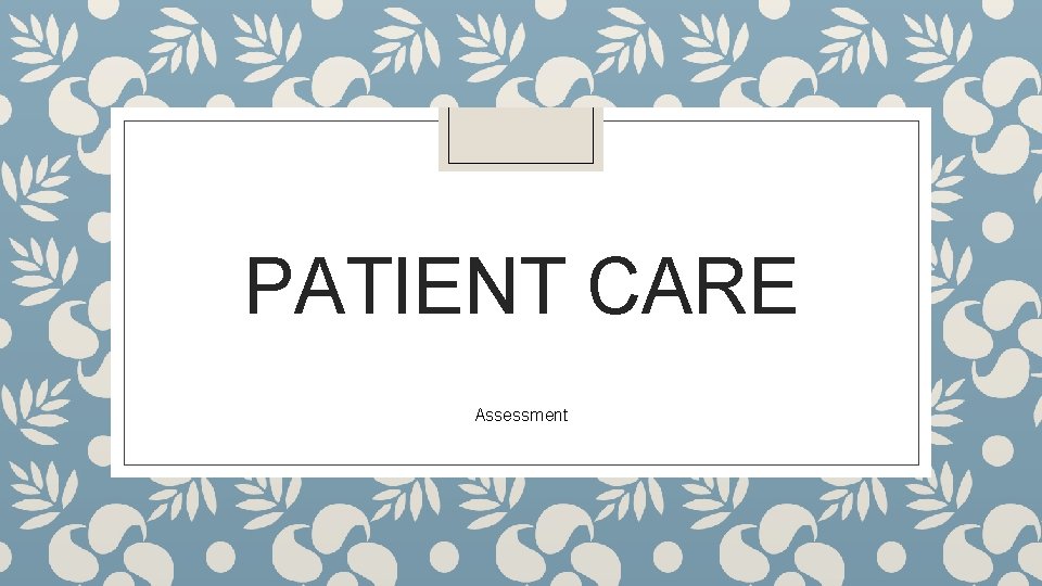 PATIENT CARE Assessment 