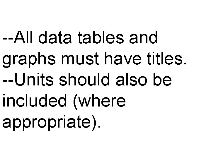 --All data tables and graphs must have titles. --Units should also be included (where