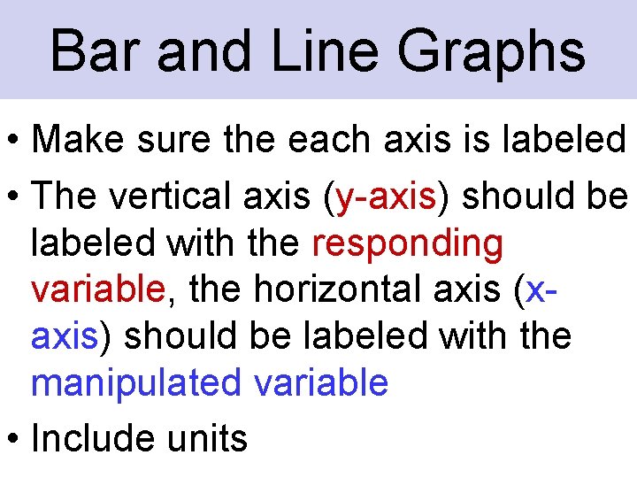 Bar and Line Graphs • Make sure the each axis is labeled • The Bar and Line Graphs • Make sure the each axis is labeled • The
