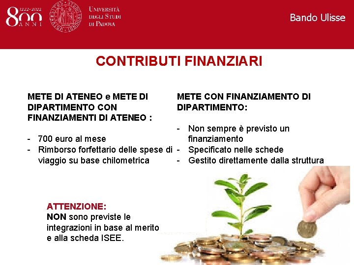 Bando Ulisse CONTRIBUTI FINANZIARI METE DI ATENEO e METE DI DIPARTIMENTO CON FINANZIAMENTI DI