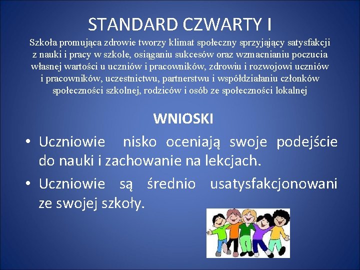 STANDARD CZWARTY I Szkoła promująca zdrowie tworzy klimat społeczny sprzyjający satysfakcji z nauki i