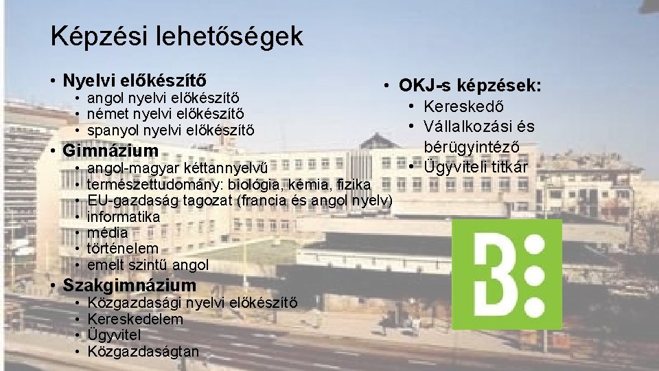 Képzési lehetőségek • Nyelvi előkészítő • angol nyelvi előkészítő • német nyelvi előkészítő •