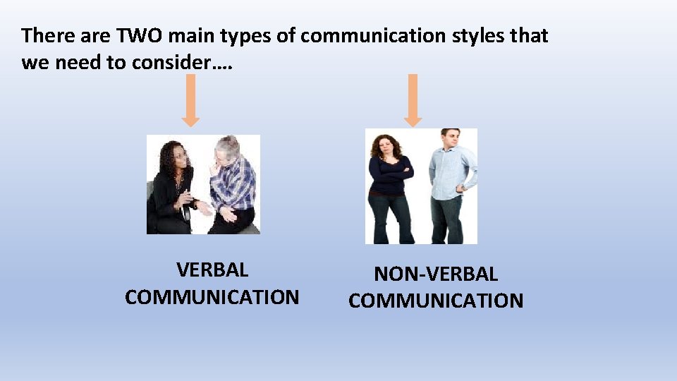 There are TWO main types of communication styles that we need to consider…. VERBAL