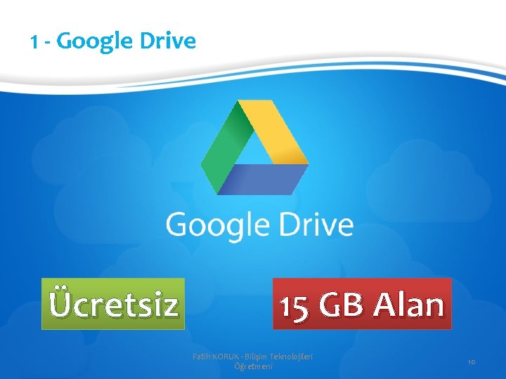 1 - Google Drive Ücretsiz 15 GB Alan Fatih KORUK - Bilişim Teknolojileri Öğretmeni