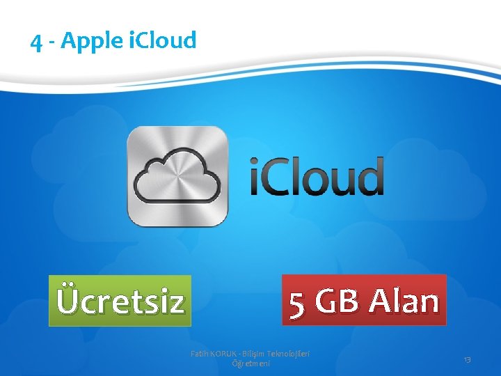 4 - Apple i. Cloud Ücretsiz 5 GB Alan Fatih KORUK - Bilişim Teknolojileri